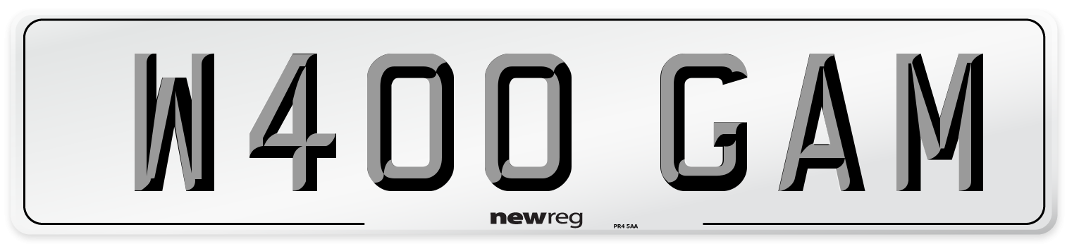 W400 GAM Number Plate from New Reg